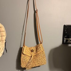 Woven Straw Crossbody Bag in Natural Tan - Lightweight Summer Shoulder Bag